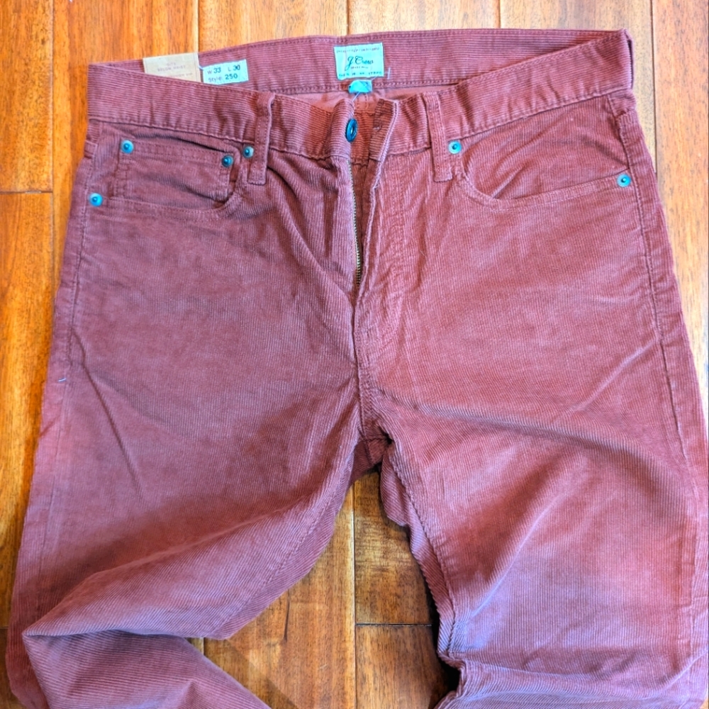 J Crew corduroy pants Style 250 Slim Skinny Red Brown Orange NWT 33 x 30